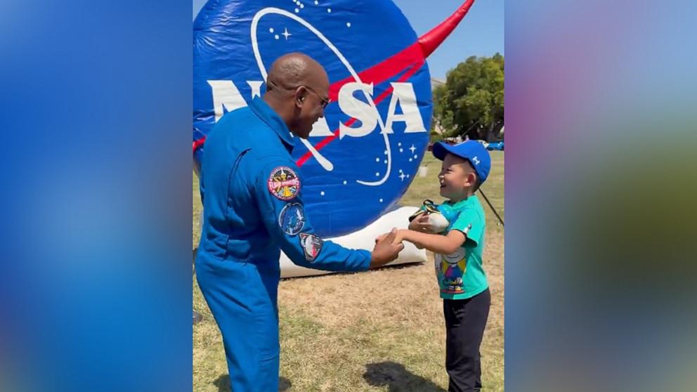 PHOTO: Eight-year-old Lucas Ye, the designer or Rise, meets Artemis II pilot Vic Glover in a video posted by NASA, June 18, 2026.