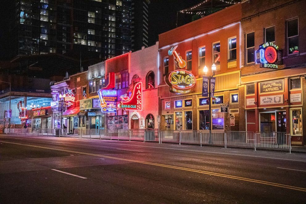 PHOTO: A view of Lower Broadway during the COVID-19 pandemic, March 31, 2020, in Nashville, Tenn.