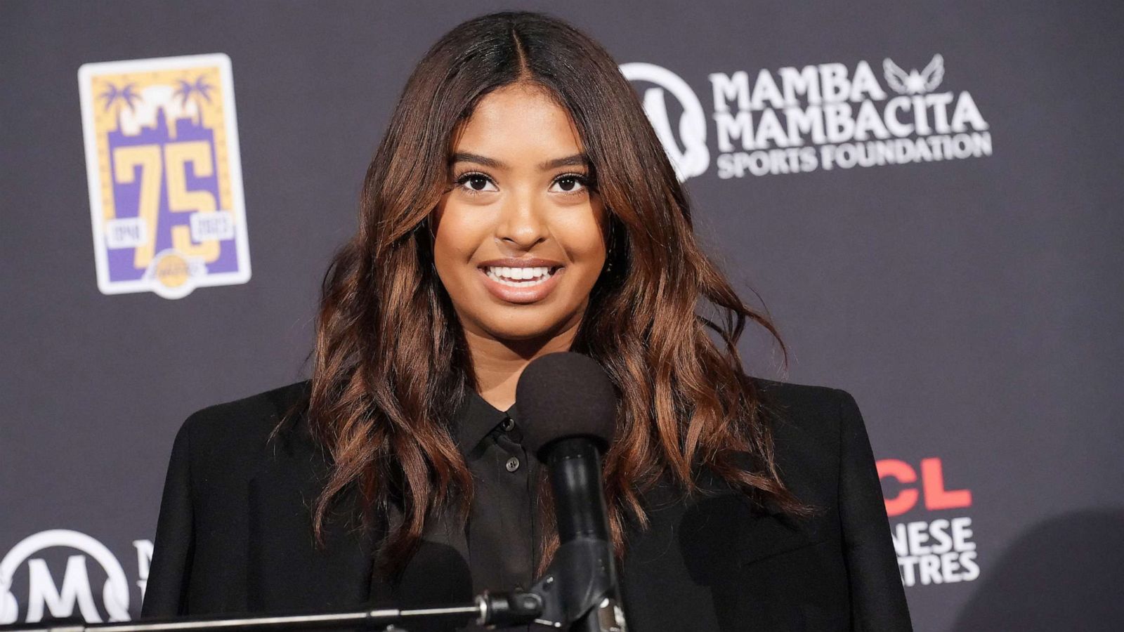 PHOTO: Natalia Bryant speaks during a ceremony unveiling and permanently placing Kobe Bryant's hand and footprints in the forecourt of the TCL Chinese Theatre on March 15, 2023 in Hollywood.