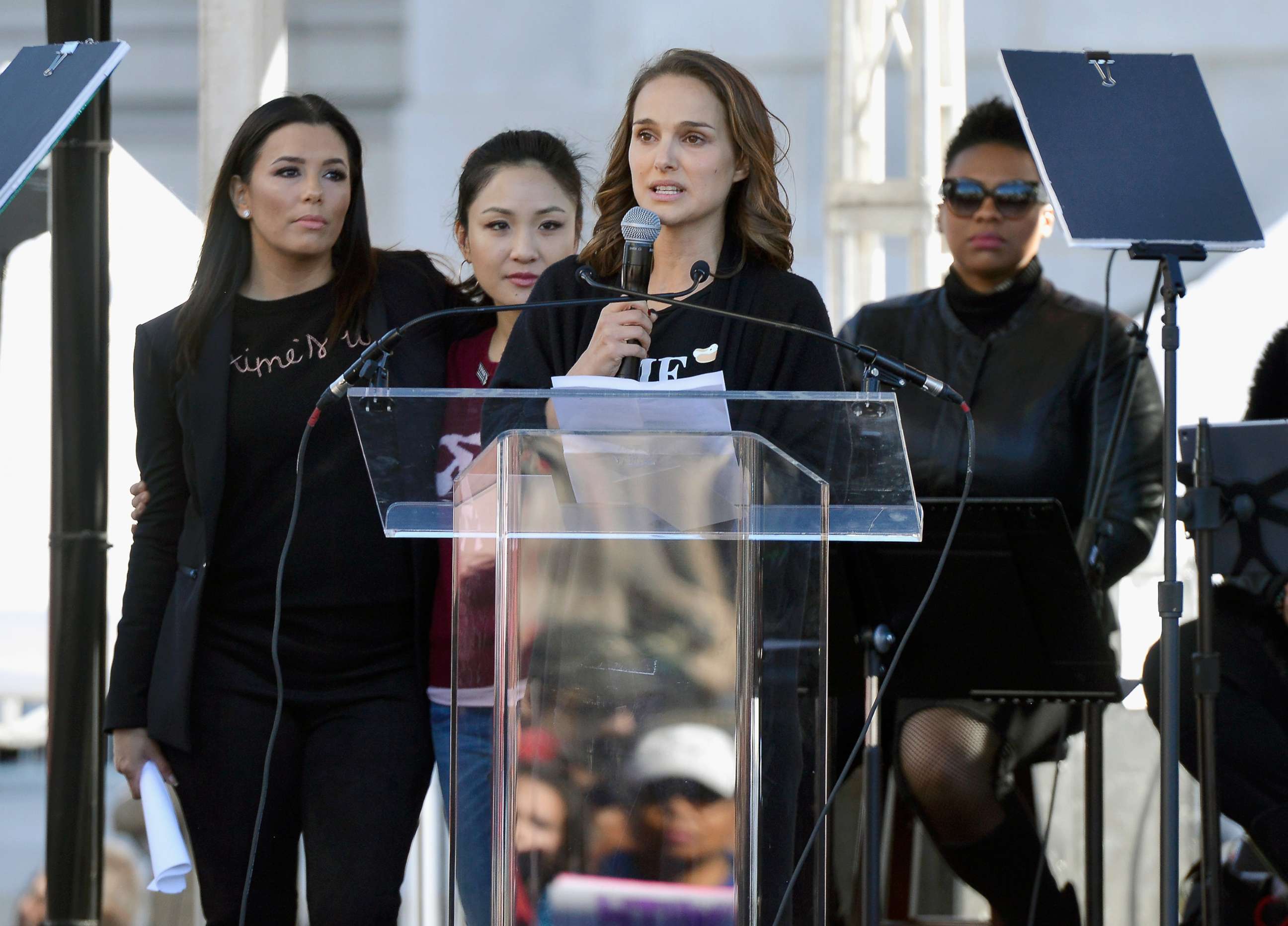 PHOTO: Natalie Portman speak during the Women's March Los Angeles 2018 on Jan. 20, 2018, in Los Angeles. 