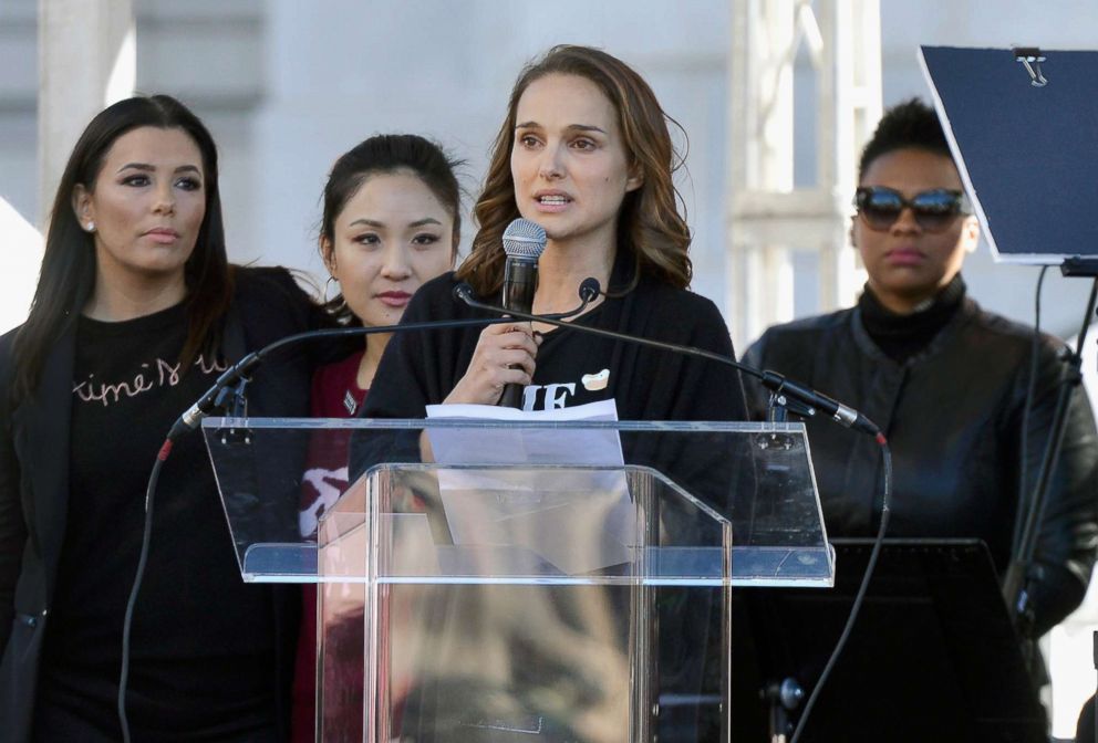 PHOTO: Natalie Portman speak during the Women's March Los Angeles 2018 on Jan. 20, 2018, in Los Angeles. 