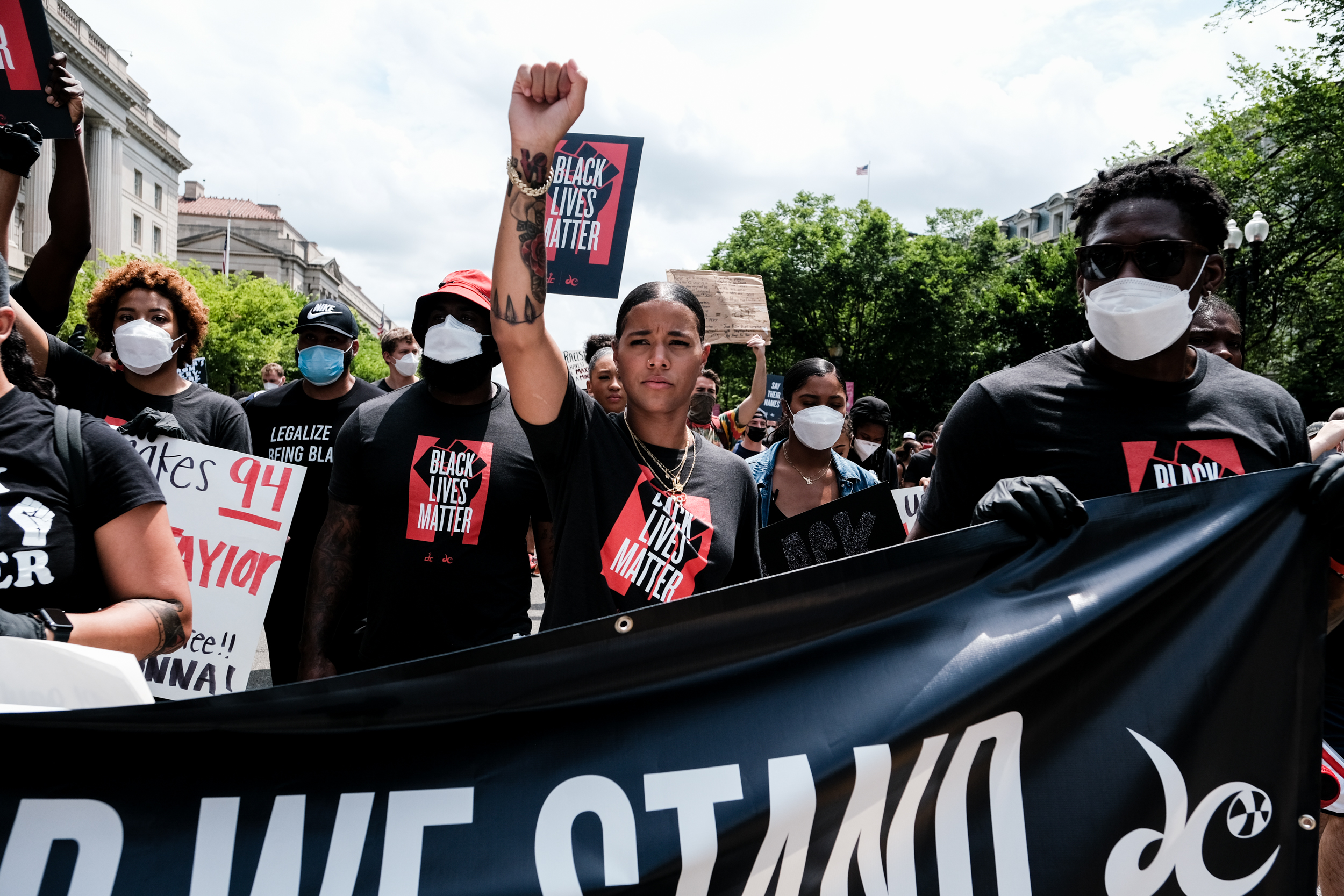 PHOTO: Natasha Cloud marches to the MLK Memorial to support Black Lives Matter and marking the end of slavery in the U.S., on June 19, 2020, in Washington.