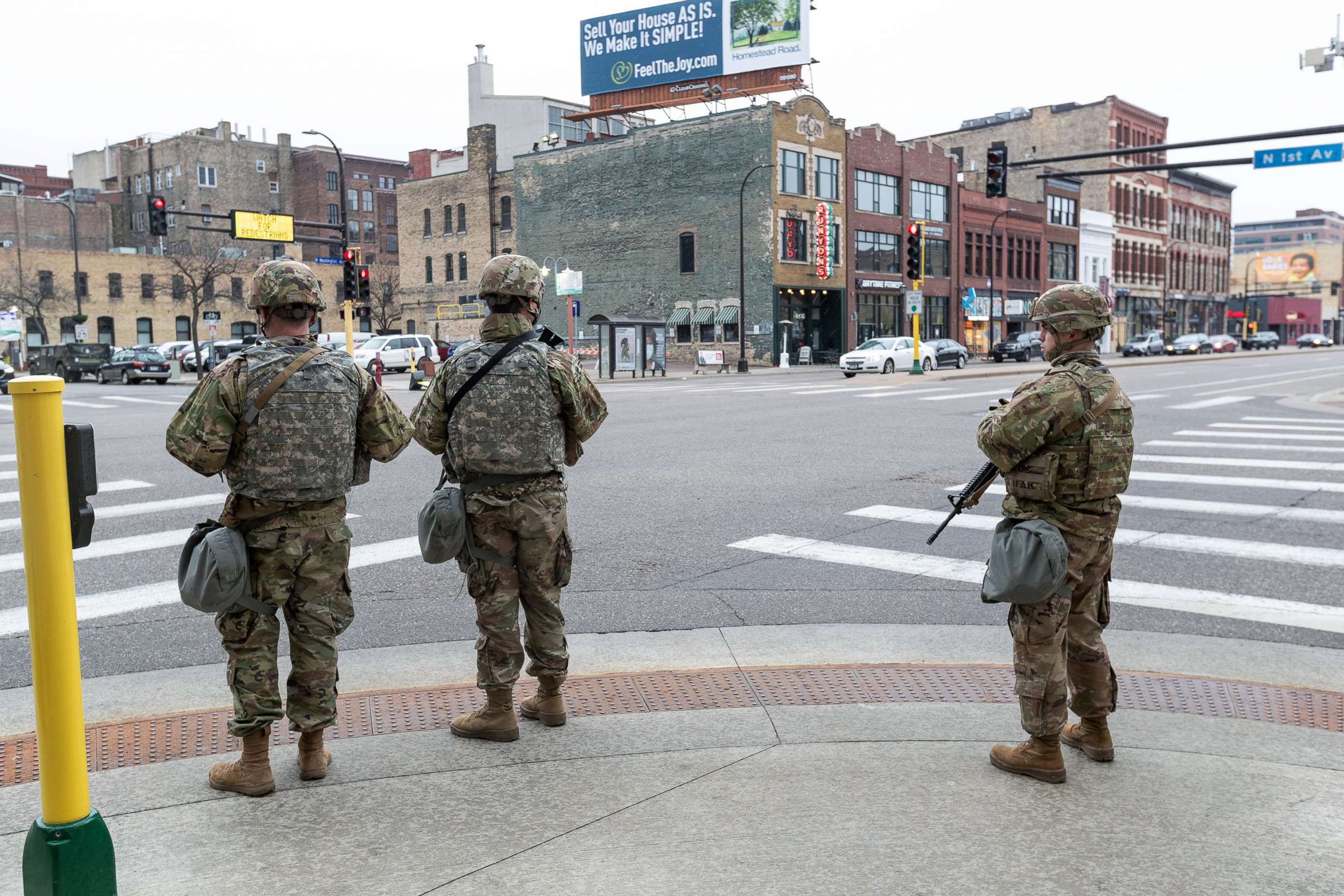 PHOTO: Members of the National Guard on duty in Minneapolis, April 18, 2021, ahead of the verdict in the Derek Chauvin trial.