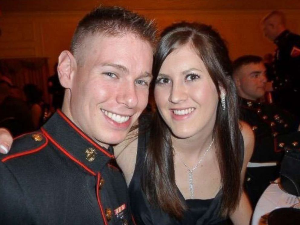 PHOTO: U.S. Marine Corporal Nathan Maxwell and his wife Kylynn are pictured at the Marine Corps ball in an undated handout photo.