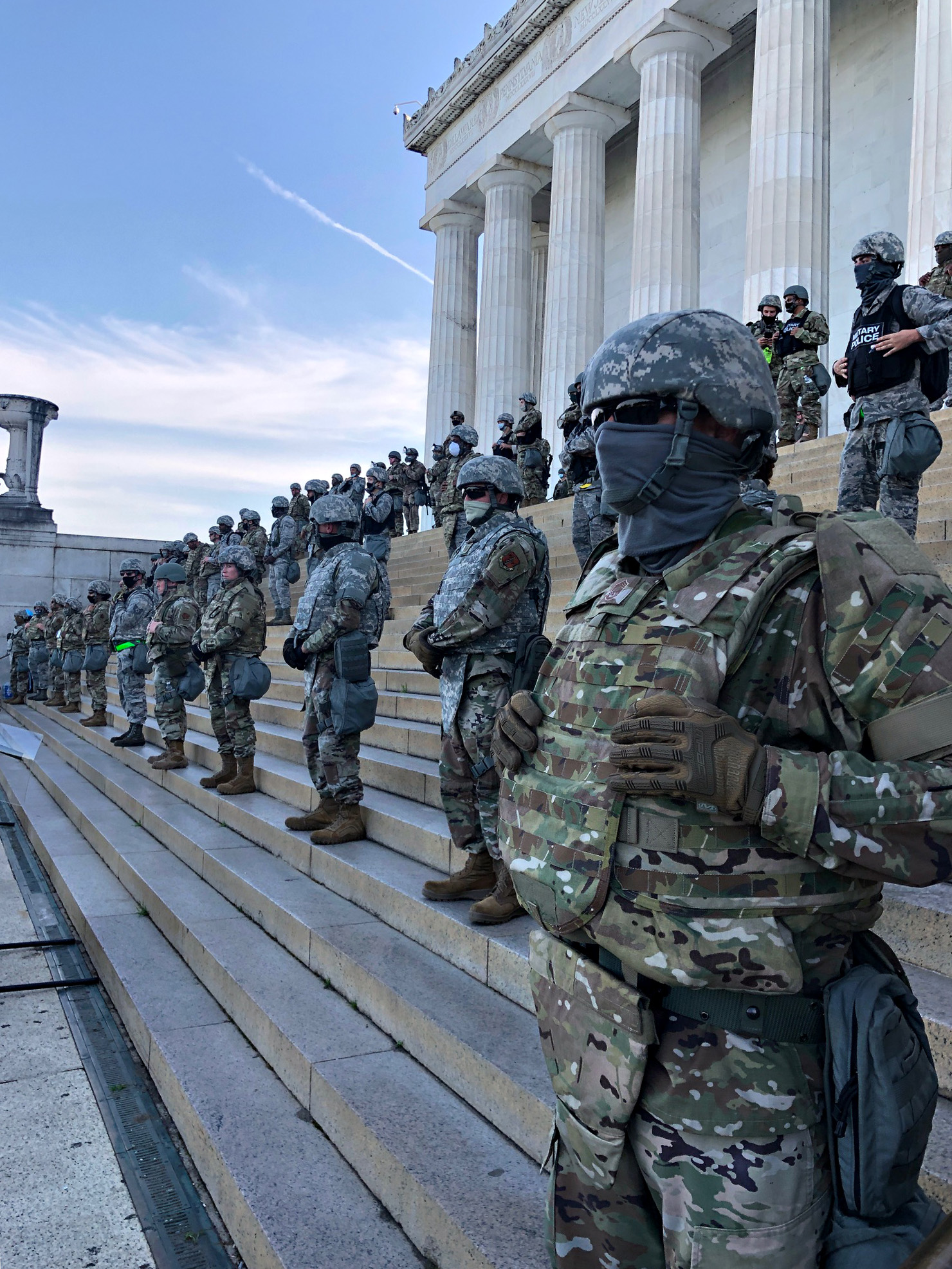 PHOTO: National Guard deployed on the steps of the Lincoln Memorial during peaceful protests,in Washington, June 2, 2020.