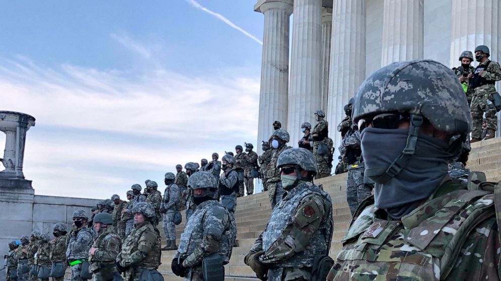 PHOTO: National Guard deployed on the steps of the Lincoln Memorial during peaceful protests,in Washington, June 2, 2020.