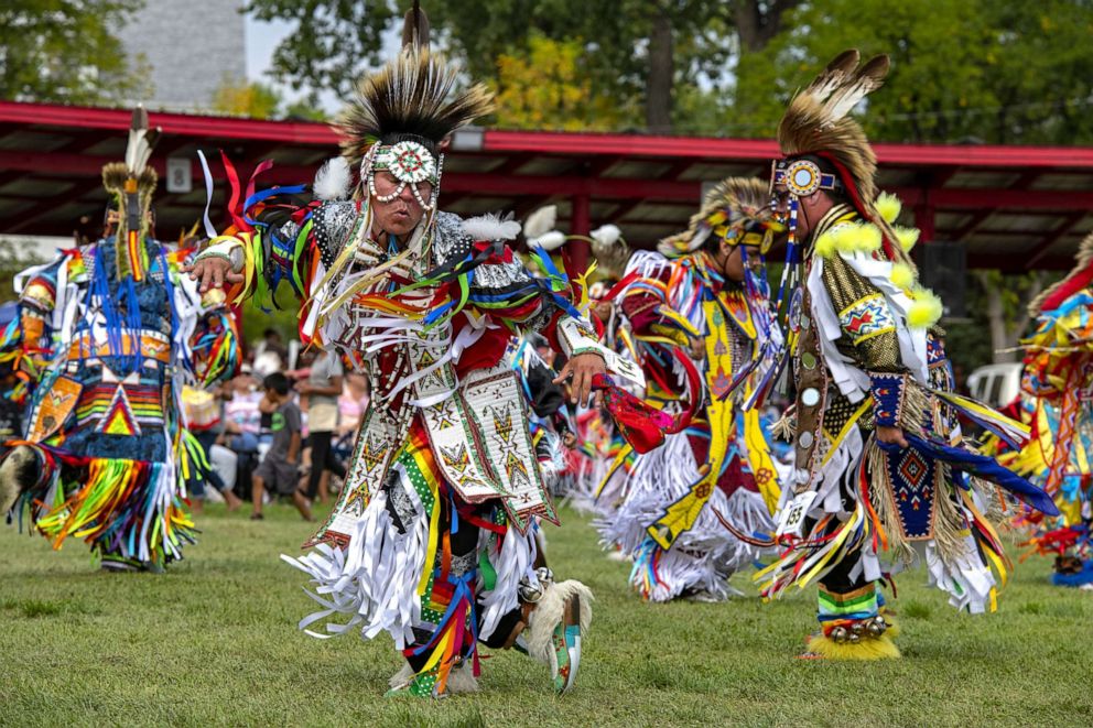 PHOTO: Traditional Sioux dance at tg eUnited Tribes Technical College International Pow Wow in Bismarck. N.D.