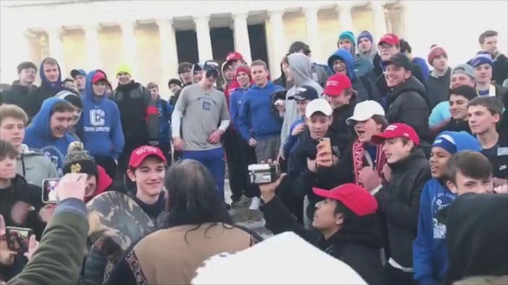 PHOTO: A diocese in Kentucky apologized Saturday, Jan. 19, 2019, after videos emerged showing students mocking Native Americans outside the Lincoln Memorial after a rally in Washington.