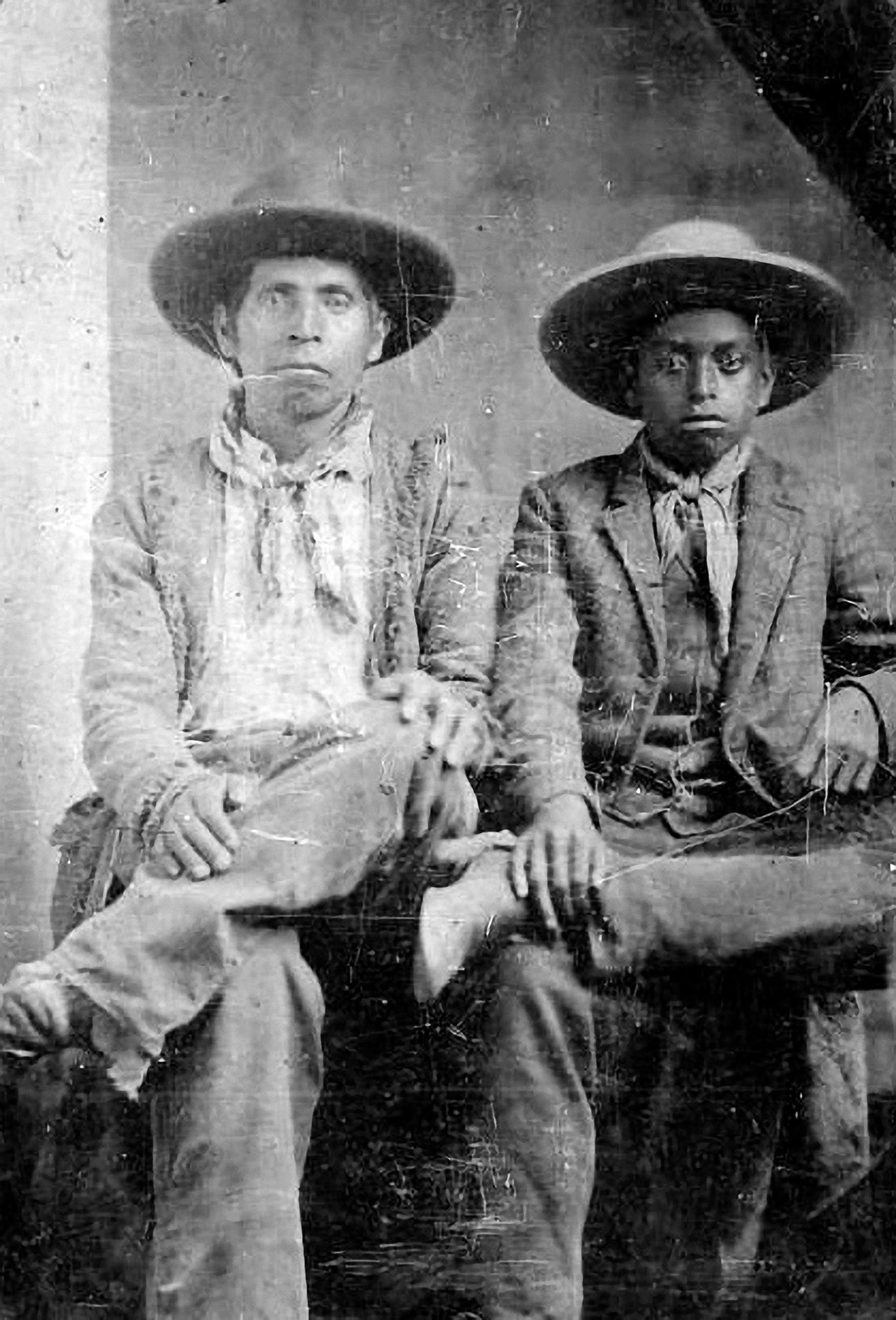 PHOTO: Native American and African-American cowboys, circa 1860-1870.