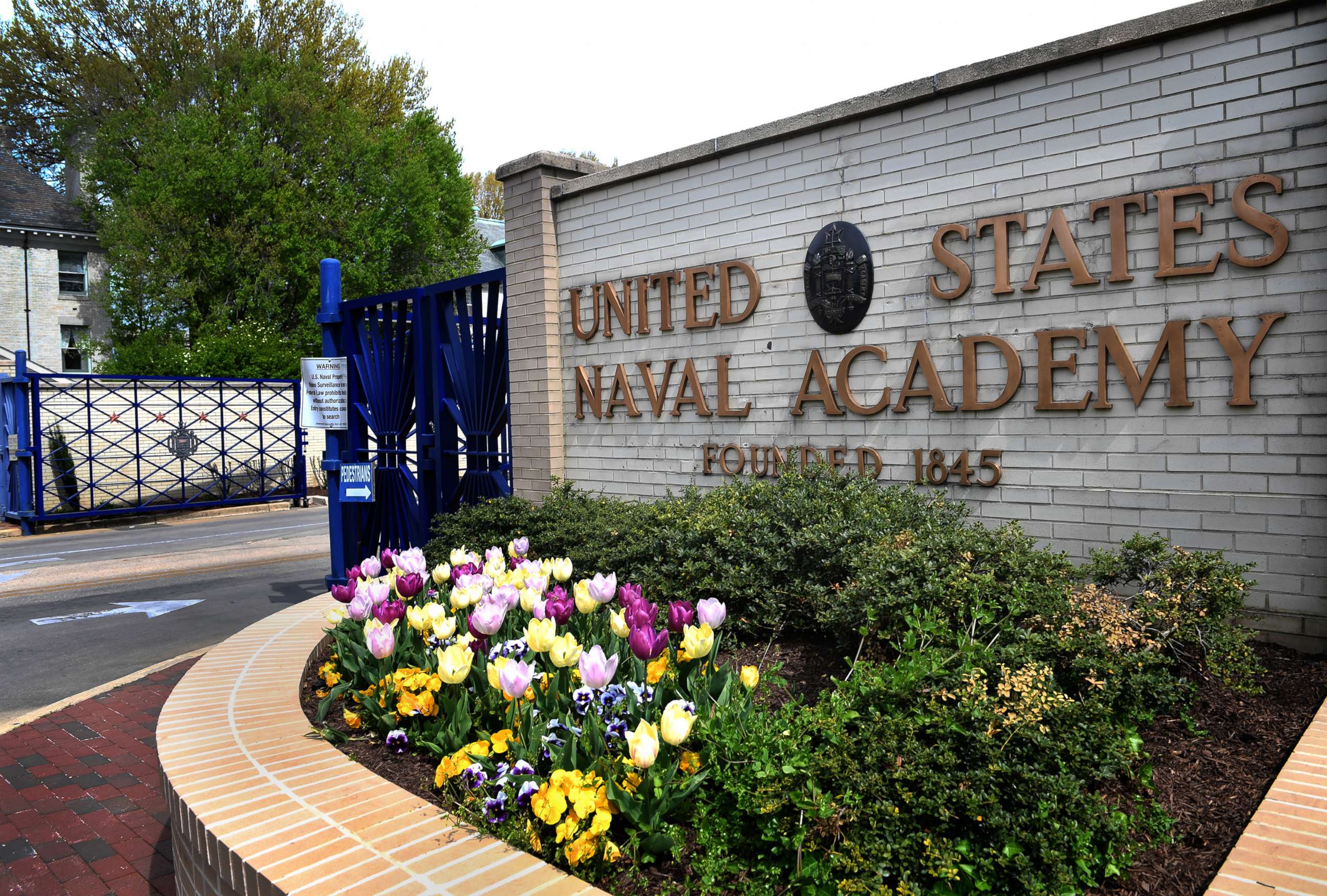 The main entrance gate of the U.S. Naval Academy in Annapolis, Md., April 19, 2016. 