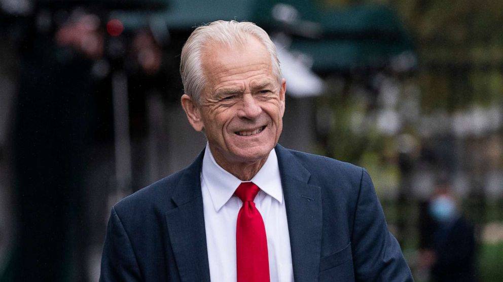 PHOTO: White House trade adviser Peter Navarro holds his notes after a television interview at the White House, Oct. 12, 2020, in Washington.
