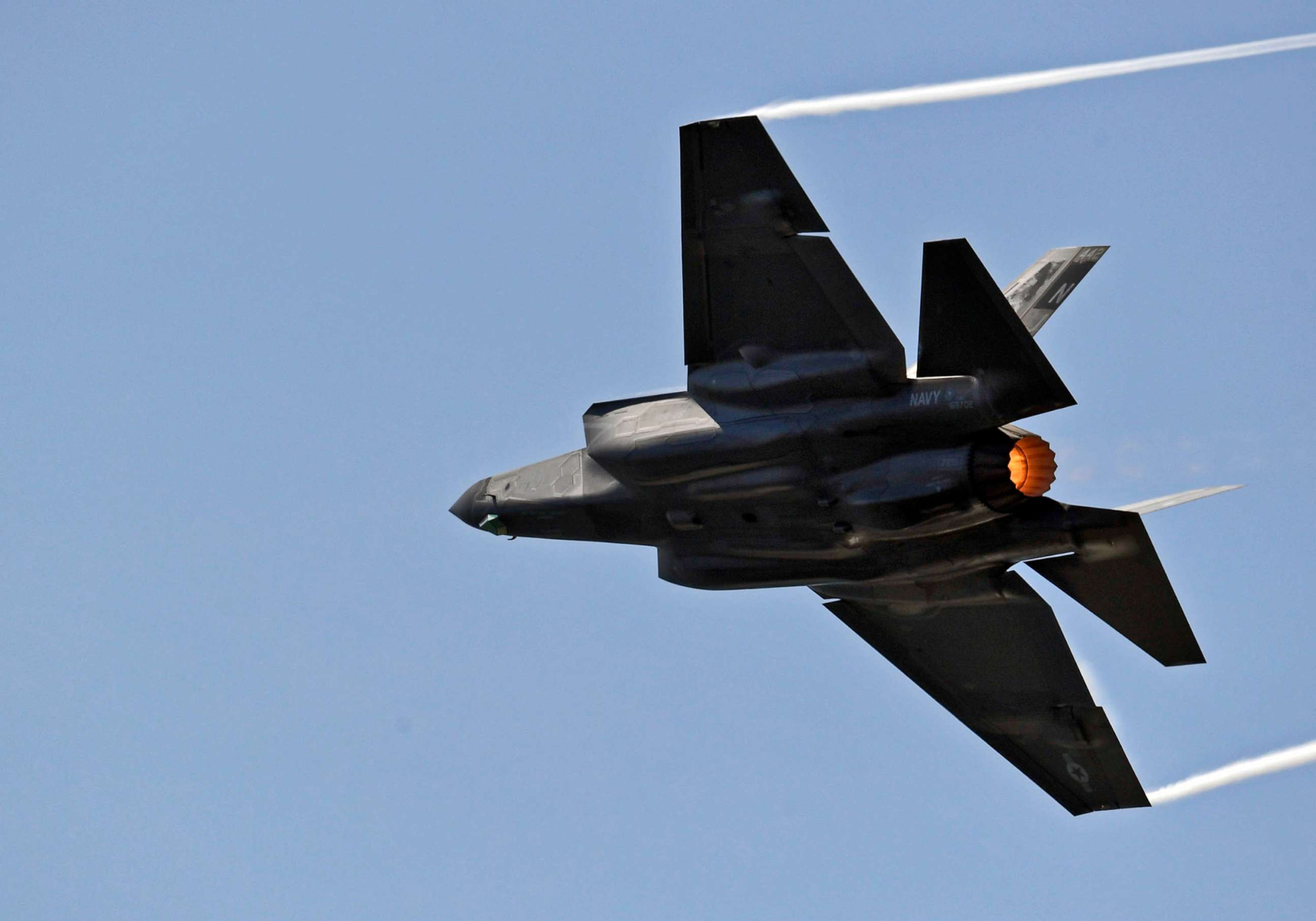 PHOTO: A United States Navy F35 flies during the Pacific Air Show on in Huntington Beach, Calif., Oct. 01, 2021. 
