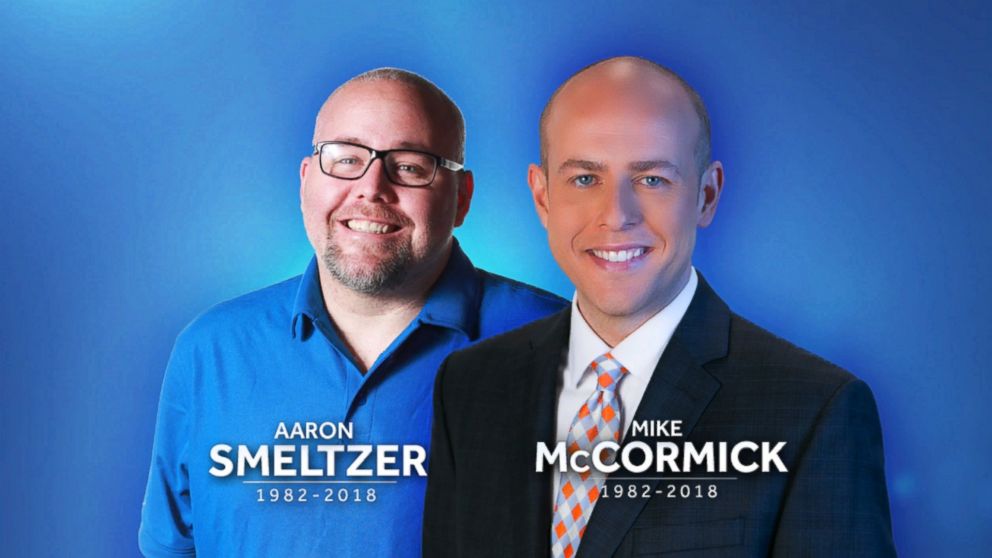 PHOTO: WYFF anchor Mike McCormick and WYFF photojournalist Aaron Smeltzer died in Greenville, S.C., May 28, 2018. 