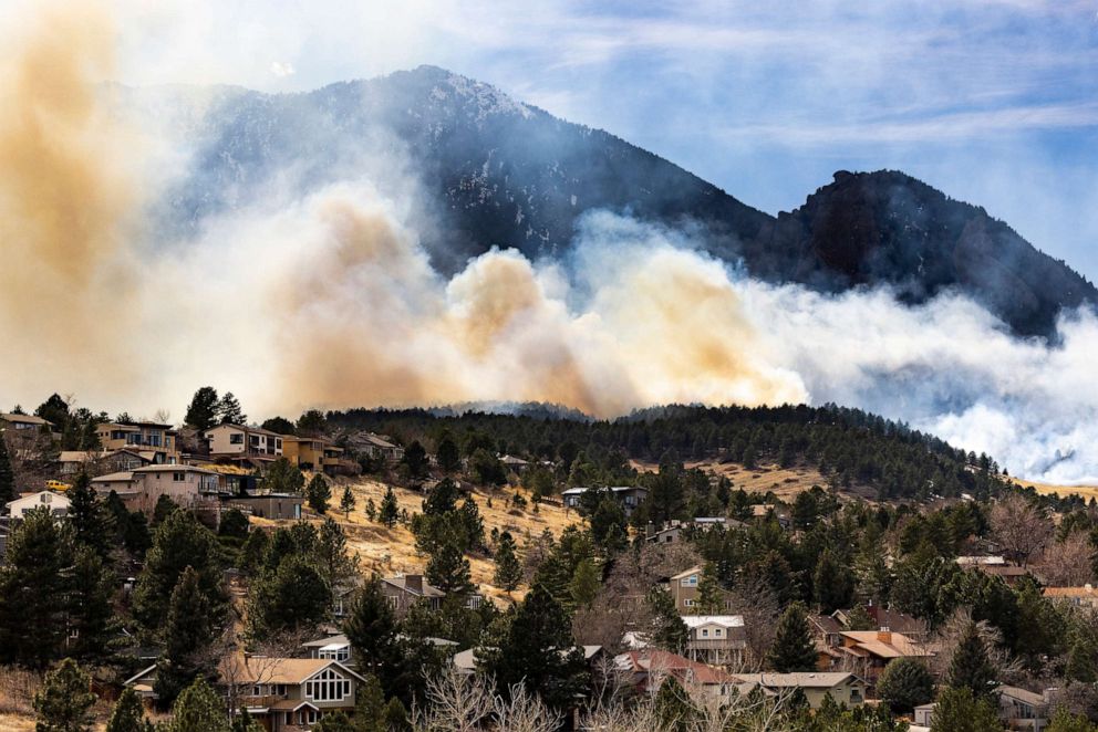 PHOTO: The NCAR Fire burns on March 26, 2022 in Boulder, Colorado. The wildfire has forced almost 20,000 people to evacuate their homes.