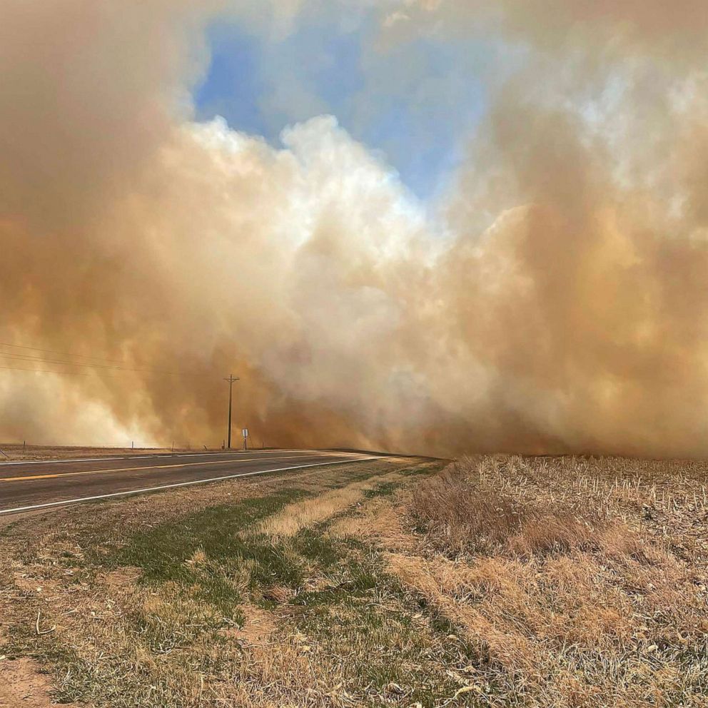 PHOTO: This image provided by the Nebraska State Patrol shows smoke from a wildfire, on April 23, 2022, near Cambridge, Neb.