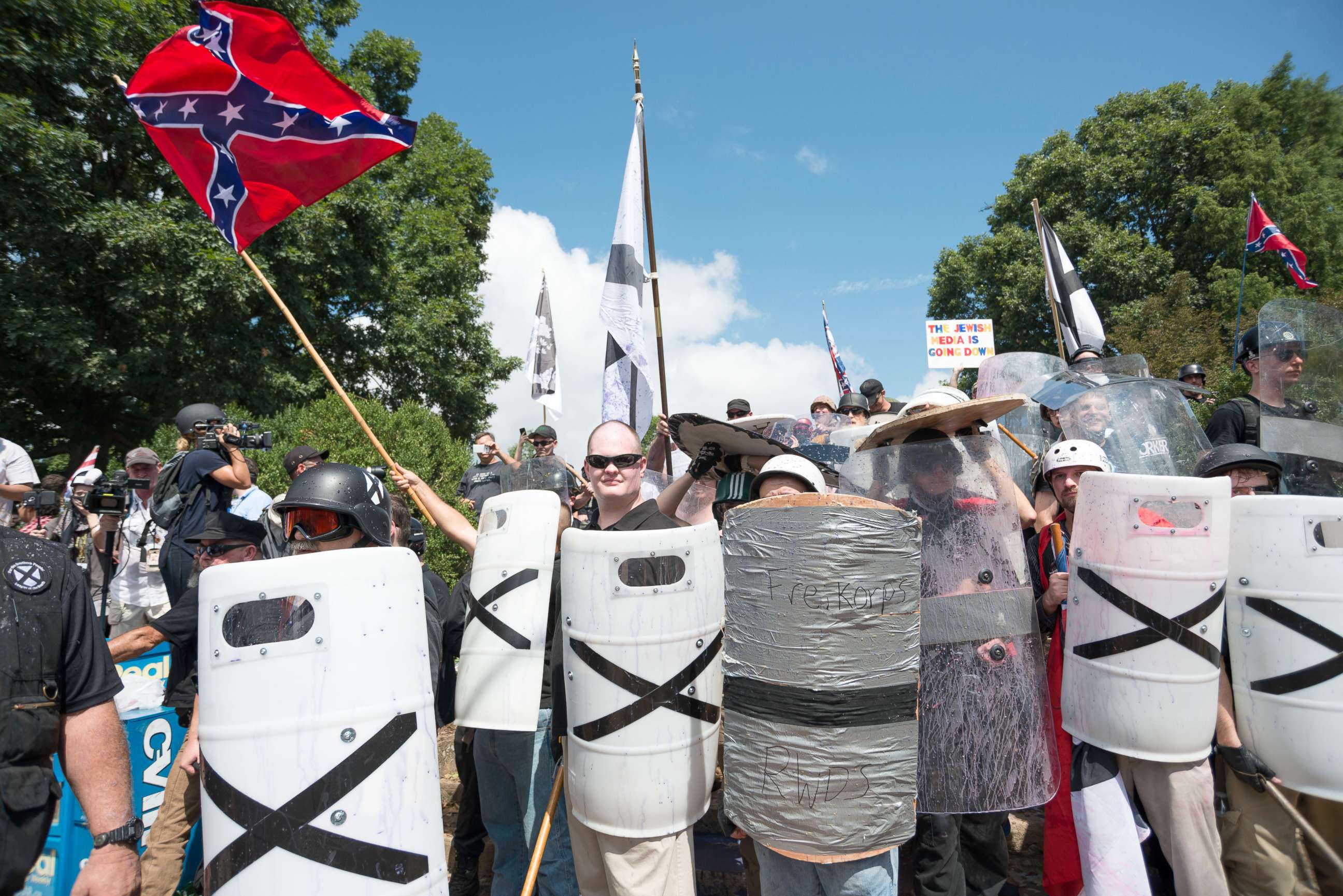 PHOTO: Neo-Nazis, white supremacists and other alt-right factions scuffled with counter-demonstrators near Emancipation Park (Formerly "Lee Park"), Aug. 12, 2017, in downtown Charlottesville, Va.