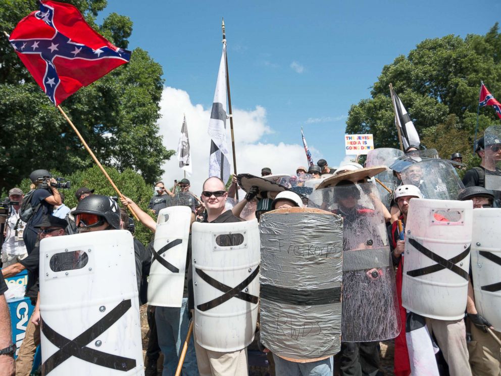 PHOTO: Neo-Nazis, white supremacists and other alt-right factions scuffled with counter-demonstrators near Emancipation Park (Formerly Lee Park), Aug. 12, 2017, in downtown Charlottesville, Va.