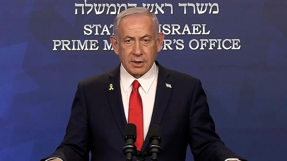 PHOTO: Israeli Prime Minister Benjamin Netanyahu speaks about the the US's decision to bomb Iran's nuclear sites, June 22, 2025.