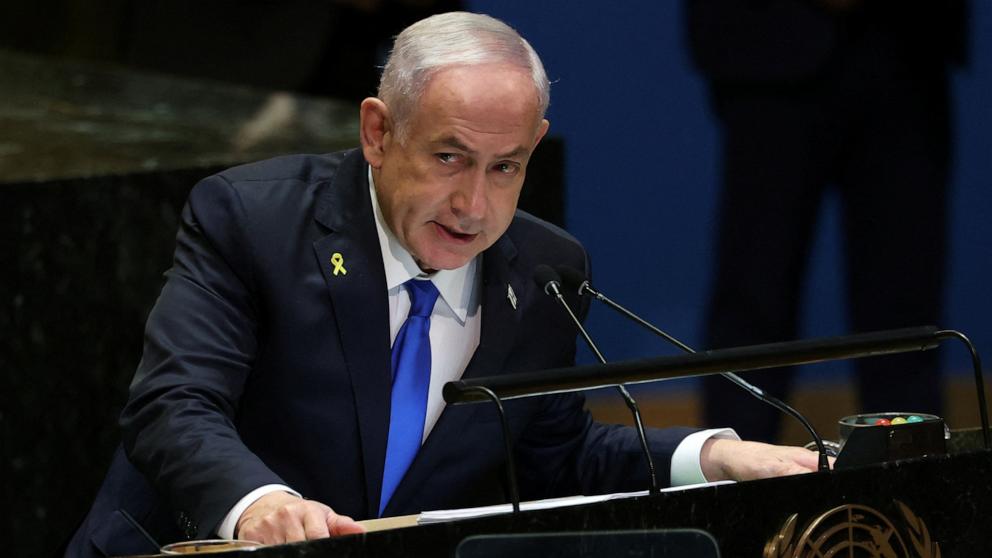 PHOTO: Israel's Prime Minister Benjamin Netanyahu addresses the 79th United Nations General Assembly at U.N. headquarters in New York, Sept. 27, 2024. 