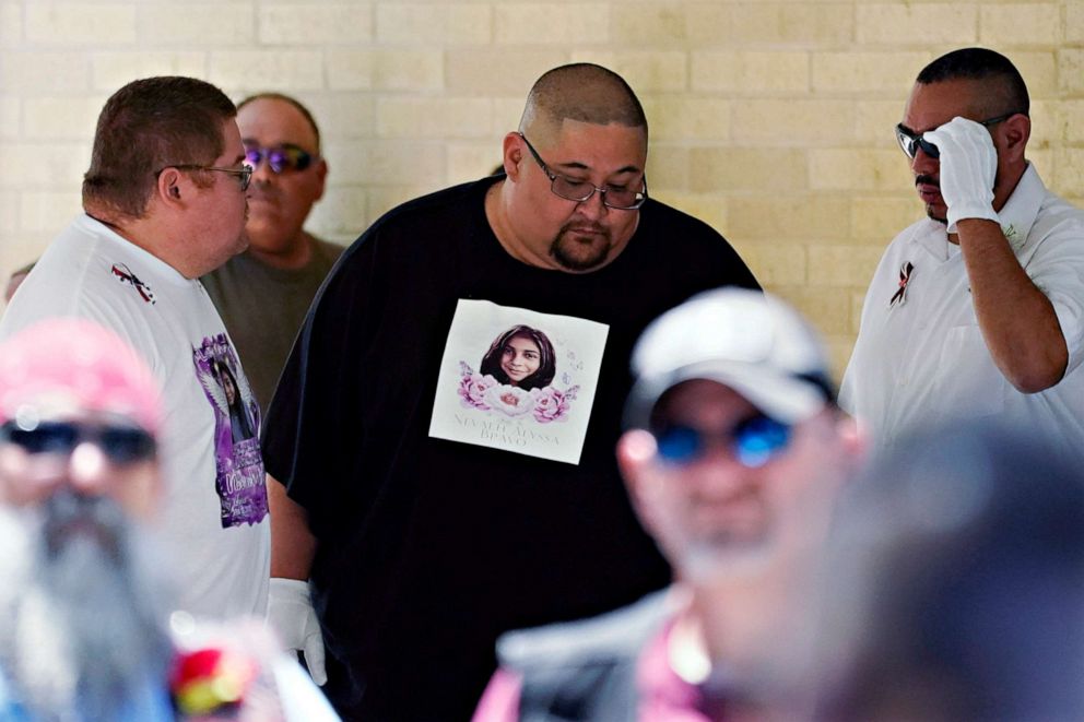 PHOTO: Pallbearers prepare to carry the casket of Nevaeh Bravo during a funeral service at Sacred Heart Catholic Church, Thursday, June 2, 2022, in Uvalde, Texas. Bravo was killed in last week's elementary school shooting.