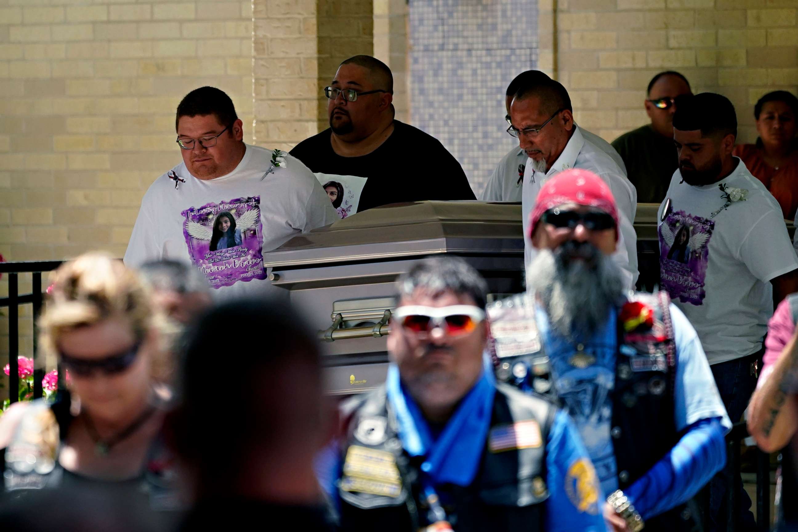 PHOTO: Pallbearers carry the casket of Nevaeh Bravo during a funeral service at Sacred Heart Catholic Church, Thursday, June 2, 2022, in Uvalde, Texas.