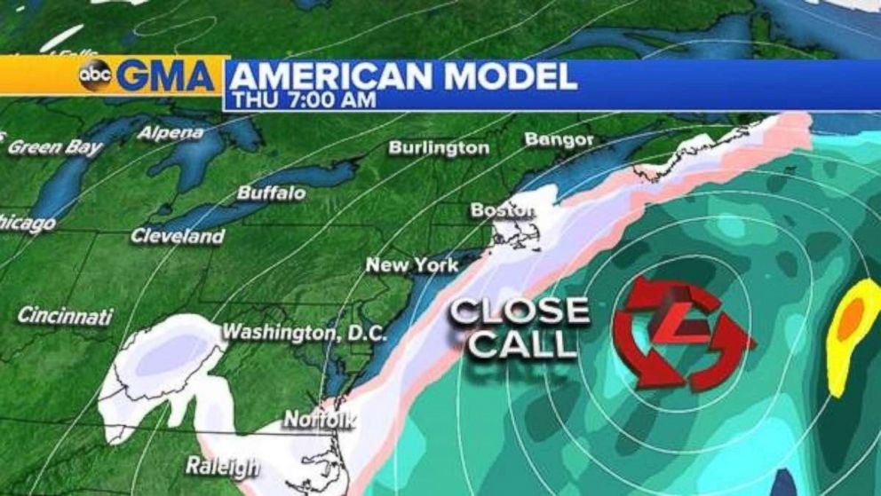 The American model on Saturday morning is now showing a close call, but narrow miss, for the major Northeast cities.
