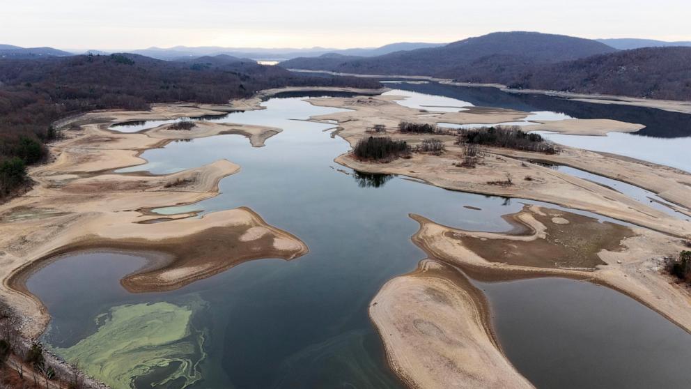 PHOTO: The floor of the north end of the Wanaque Reservoir in Ringwood is exposed on Nov. 20, 2024, as drought conditions persist in New Jersey.
