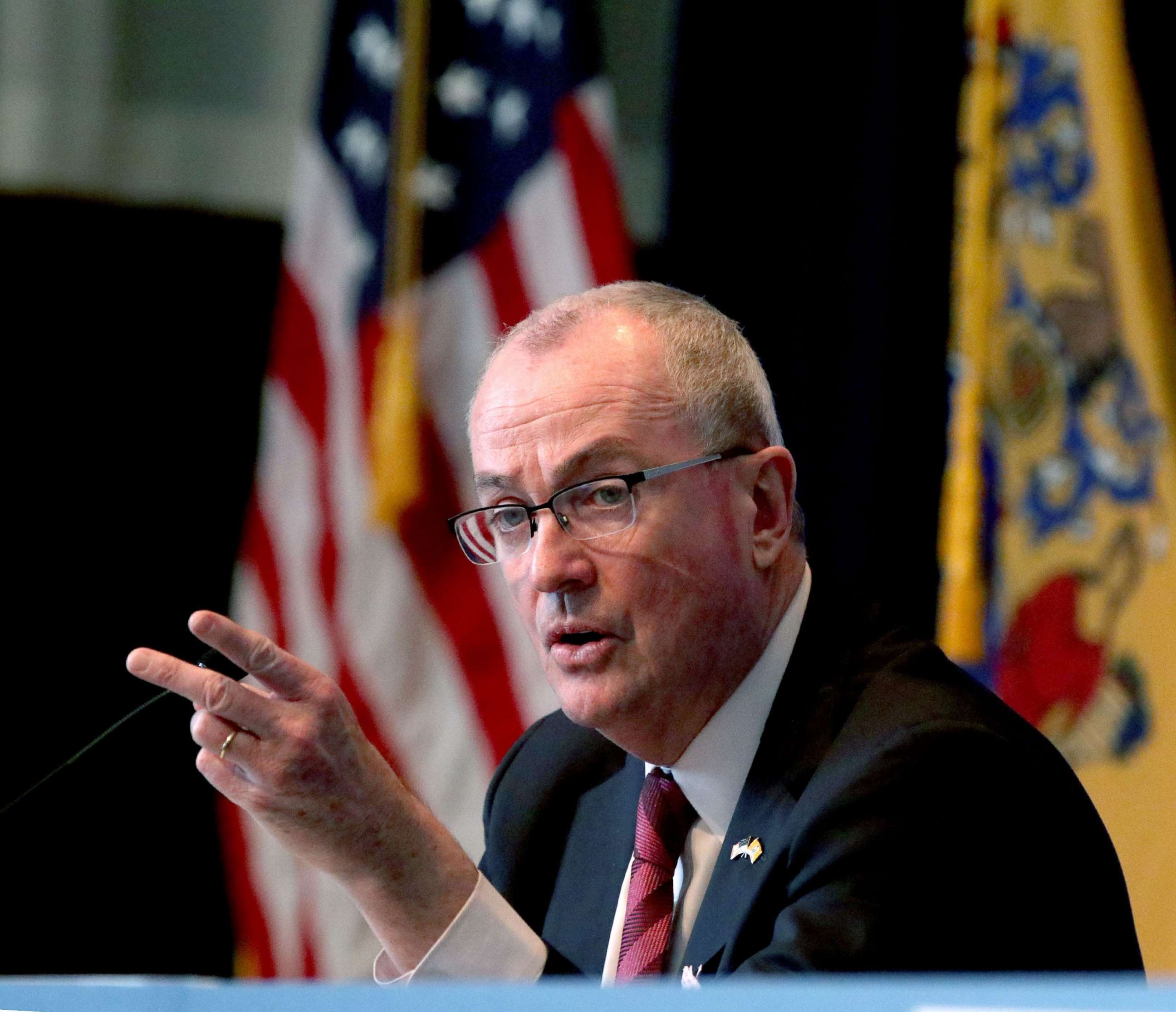 PHOTO: New Jersey Governor Phil Murphy speaks during his COVID-19 update at the War Memorial in Trenton, N.J., Feb. 5, 2021.