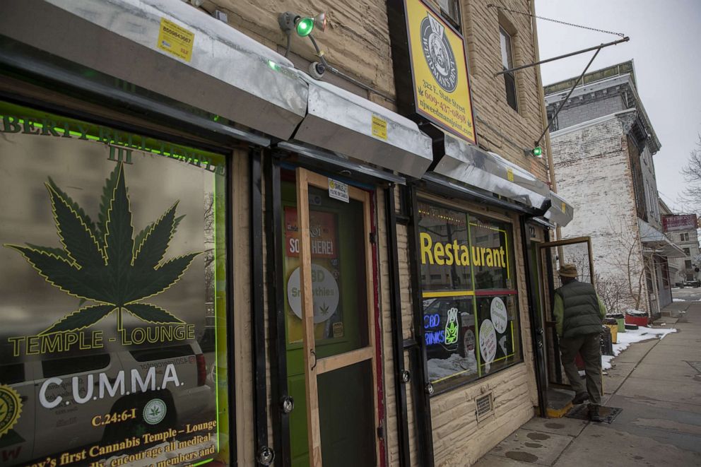 PHOTO: A customer enters NJ Weedman's Joint restaurant in Trenton, N.J., on Feb. 12, 2021.