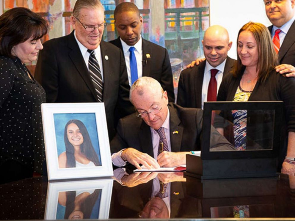PHOTO: New Jersey Governor Phil Murphy signs Alyssas Law, requiring New Jersey public schools to install silent alarms to alert law enforcement in case of emergencies, in Trenton, N.J., Feb. 6, 2019.