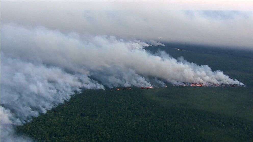 PHOTO: In this screen grab from a video, a wildfire burns in Wharton State Forest in Burlington County, N.J., on June 19, 2022.