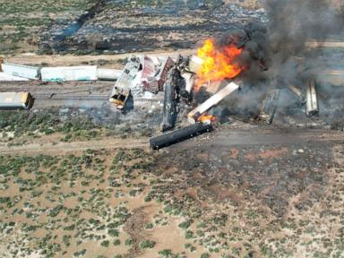 Investigation underway after freight train carrying fuel derails, igniting large fire