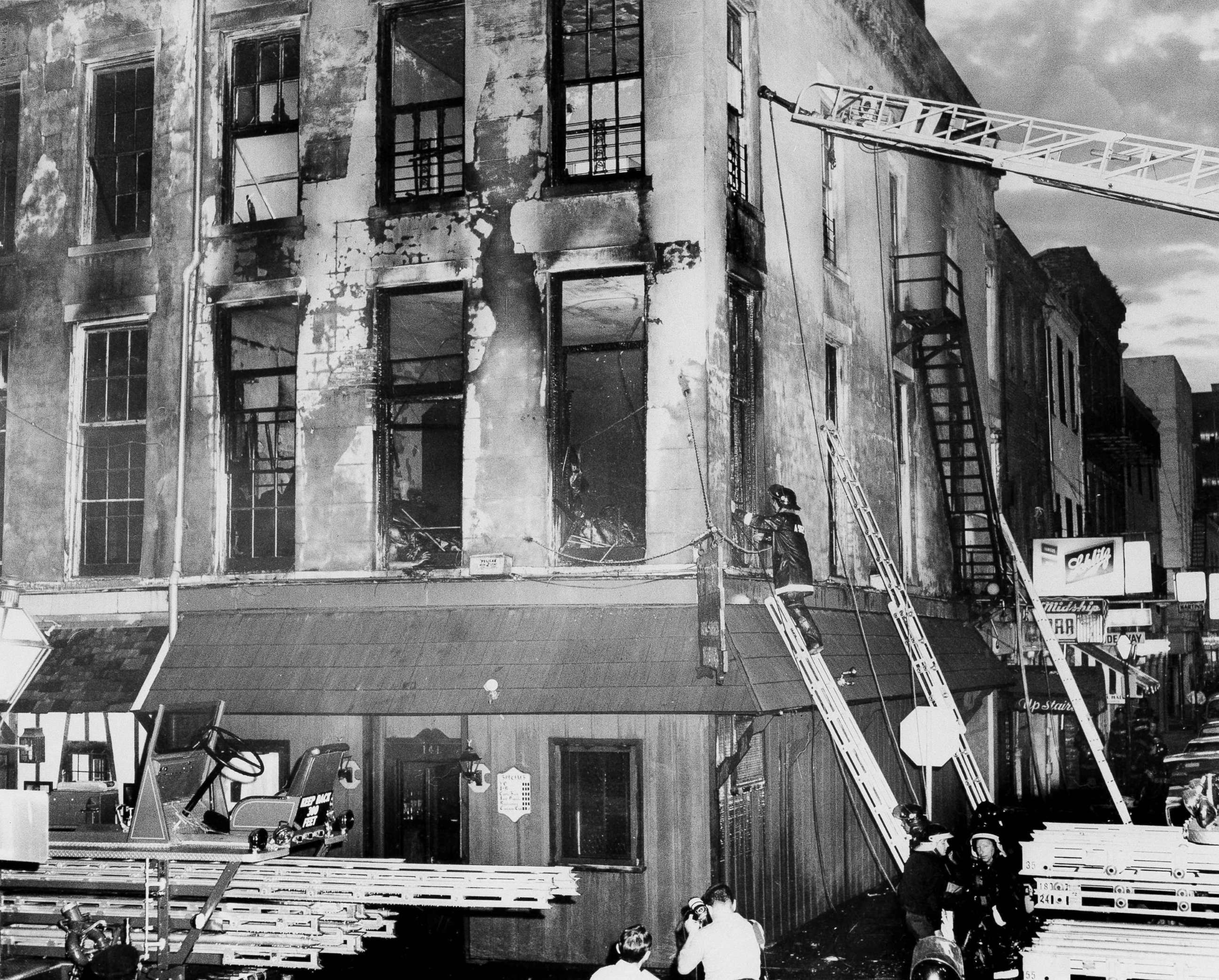 PHOTO: At least 28 persons were reported dead after a fire raced through a French Quarters barroom in a three-story building, June 25, 1973.
