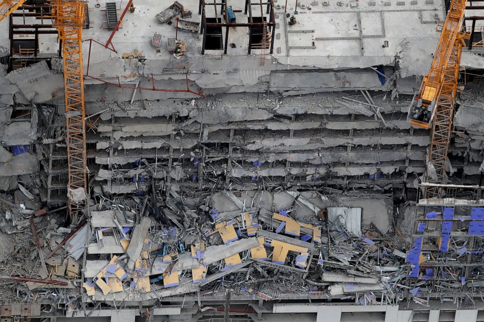 PHOTO: This aerial photo shows the Hard Rock Hotel, which was under construction, after a fatal partial collapse in New Orleans, Oct. 12, 2019.