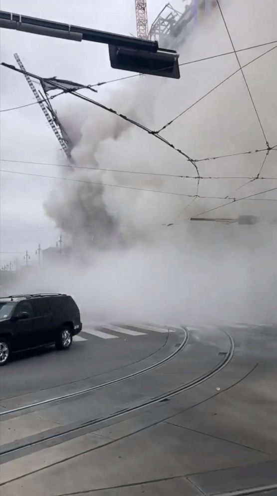 PHOTO: A portion of a Hard Rock Hotel under construction collapses in New Orleans, Oct. 12, 2019, in this still image taken from social media video.