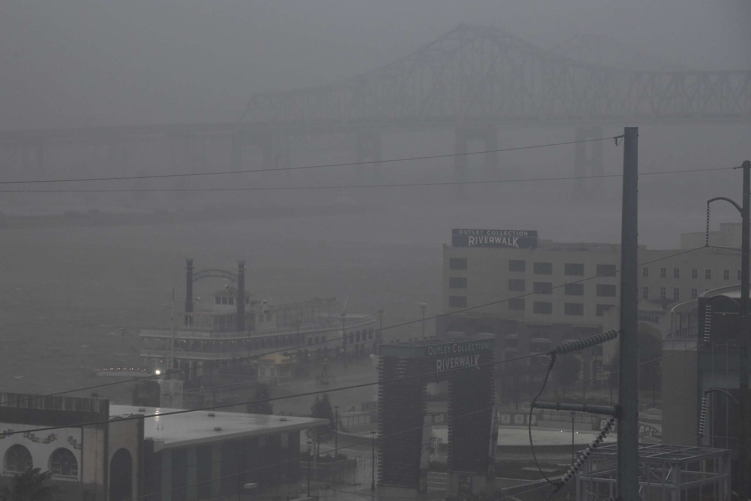PHOTO: Rain batters downtown New Orleans, Louisiana on August 29, 2021 after Hurricane Ida made landfall in Port Fourchon, 100 miles (160 km) south of New Orleans at 1655 GMT, packing maximum sustained winds estimated at 150 miles per hour. 