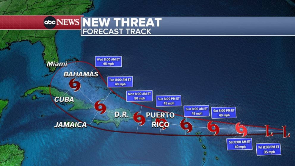 PHOTO: The forecast path of a new threat that may become Tropical Storm Grace.