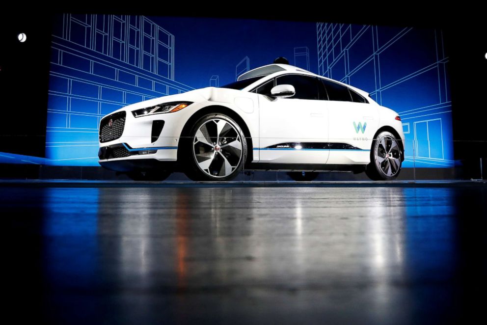PHOTO: A Jaguar I-PACE self-driving car is pictured during its unveiling by Waymo.
