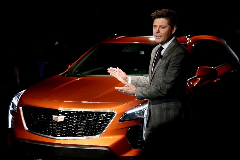 PHOTO: Andrew Smith, Executive Director, Cadillac Global Design and Global Color and Trim, unveils the new Cadillac XT4 SUV in advance of the New York Auto Show in New York, March 27, 2018.