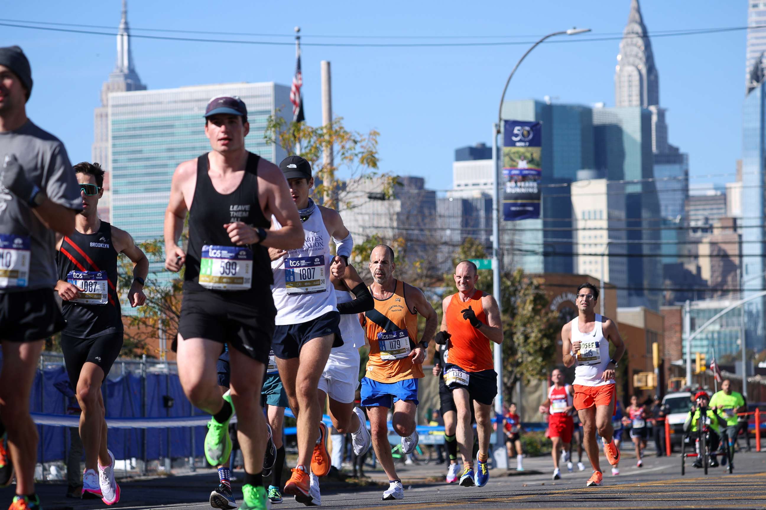 PHOTO: In this Nov. 7, 2021, file photo, participants run during the TCS New York City Marathon in New York.