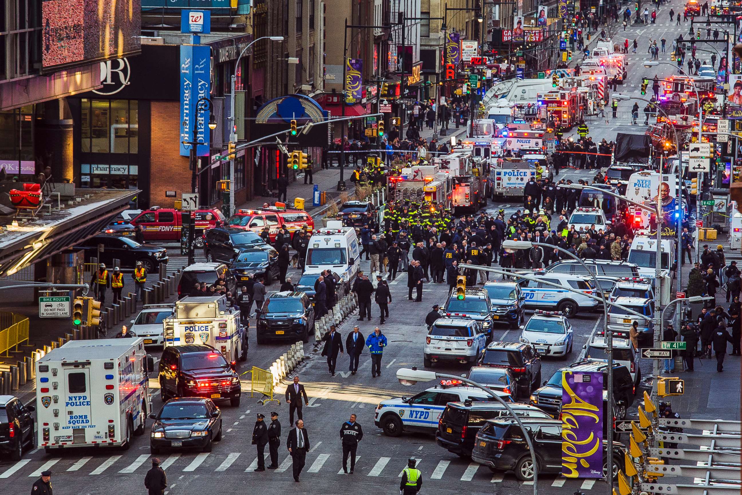 PHOTO: Law enforcement officials work following an explosion near New York's Times Square on Dec. 11, 2017.