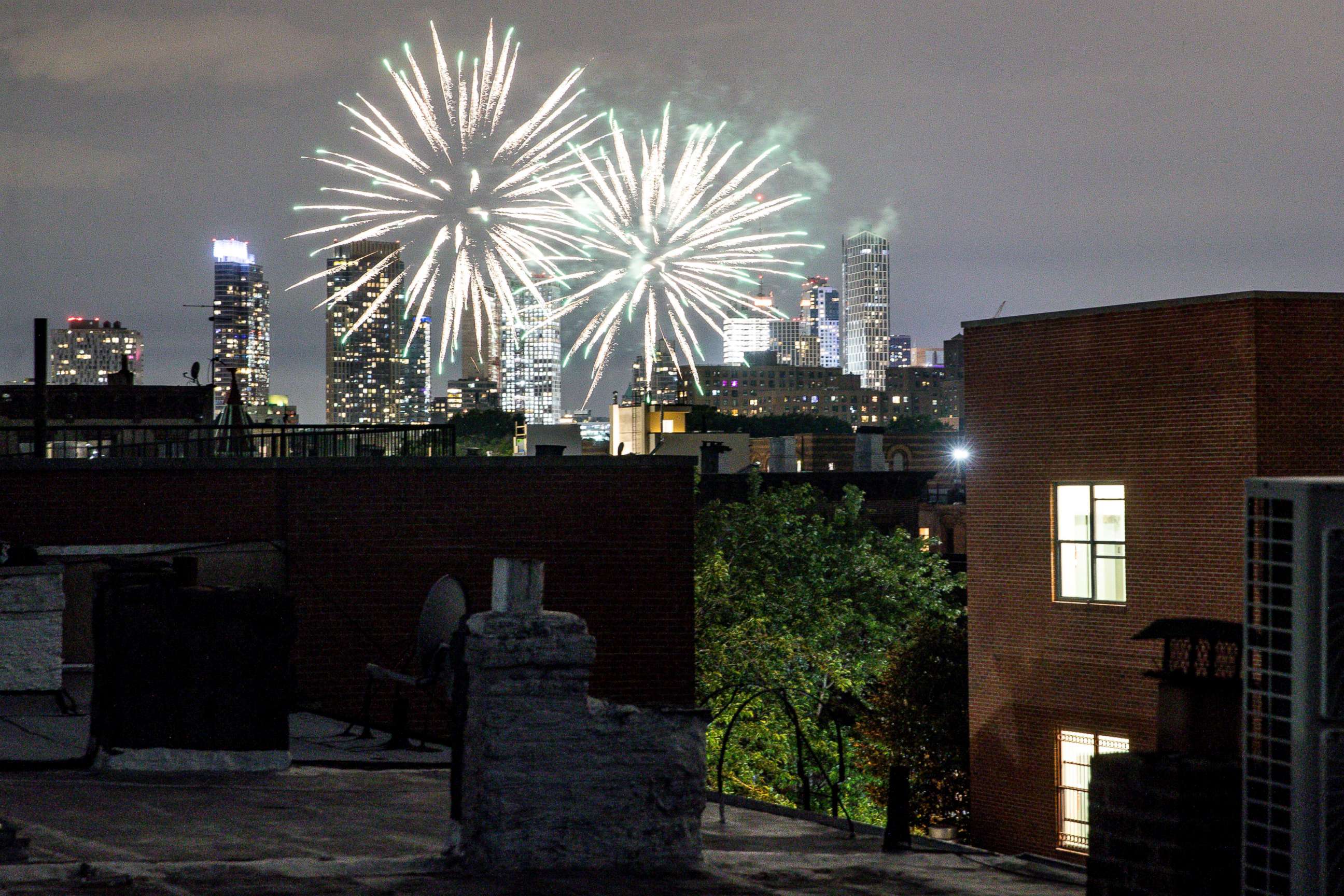 PHOTO: Fireworks explode during Juneteenth celebrations above Brooklyn, New York, June 19, 2020.