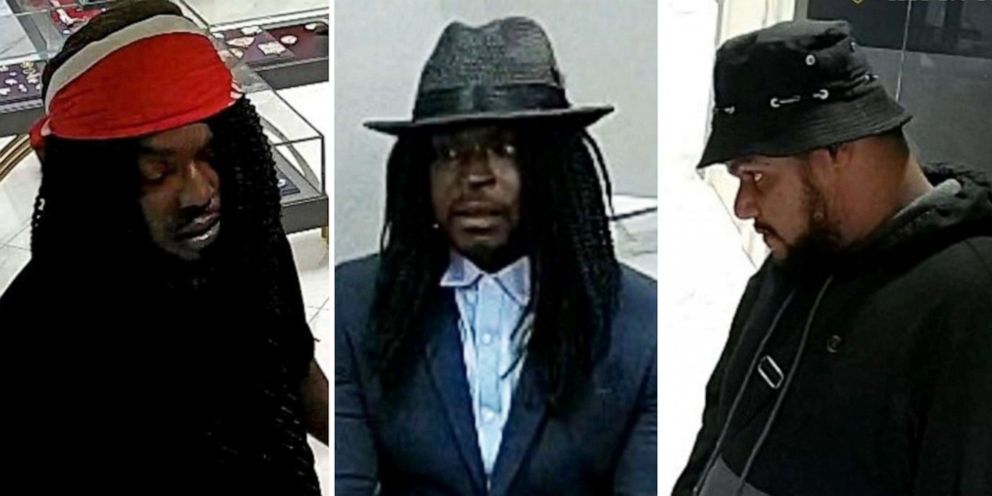 PHOTO: An image made from surveillance footage released by the New York Police Department shows three men who were caught on camera while robbing a jewelry store in Midtown Manhattan on Sunday, Aug. 25, 2019.