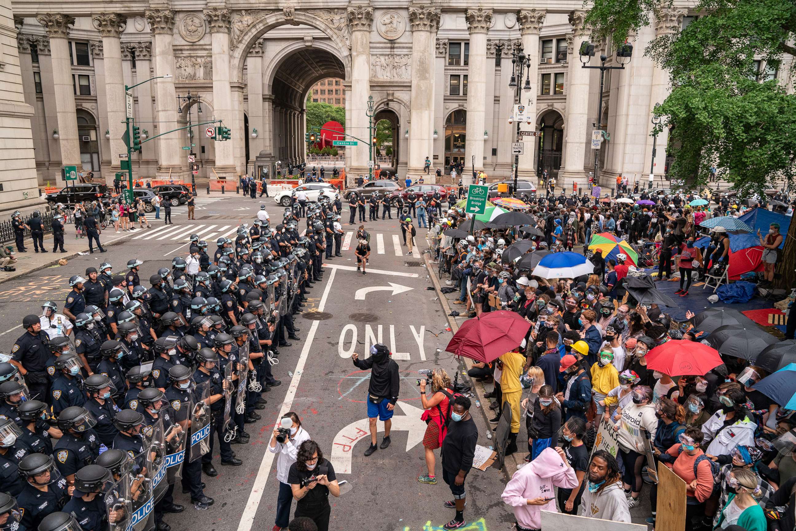 PHOTO: Police officers confront protesters on July 1, 2020, in New York.