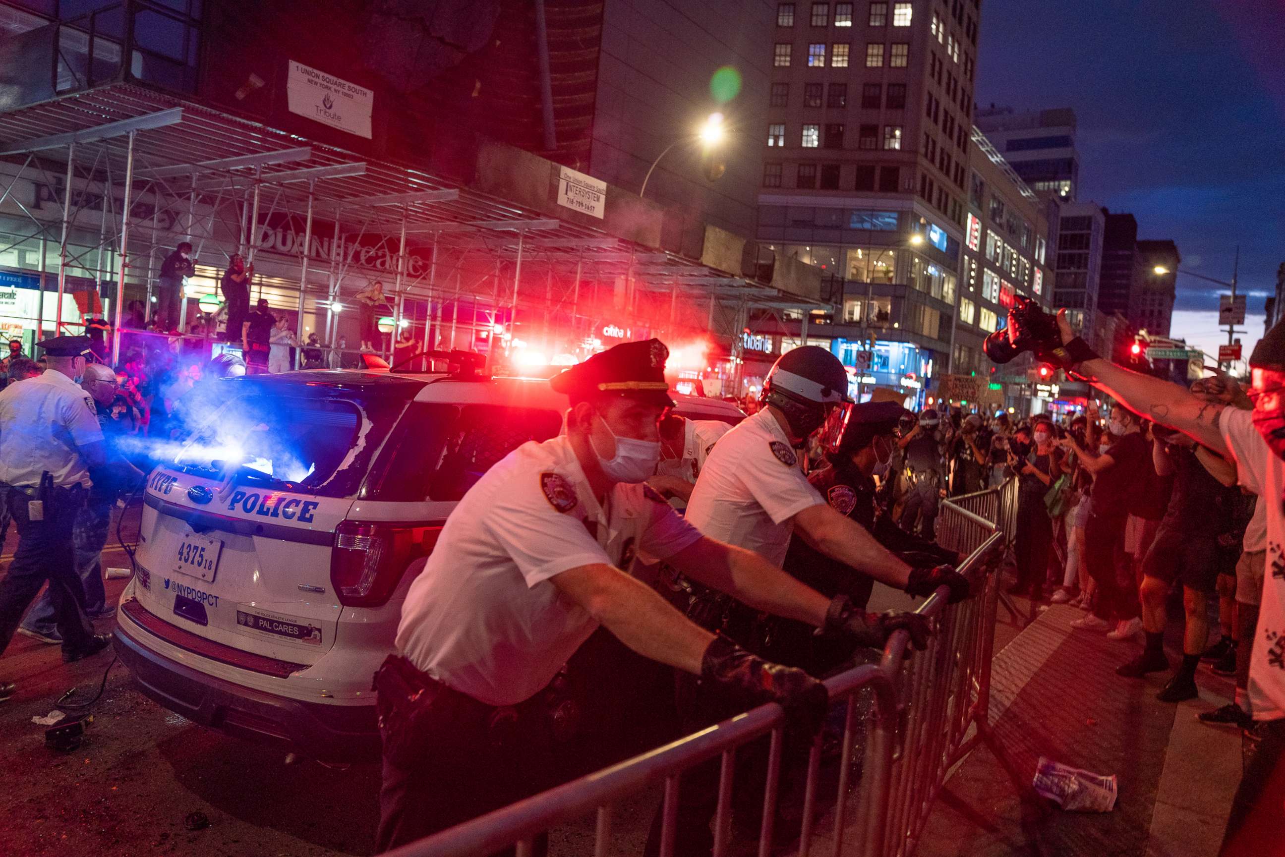 PHOTO: Police confront protesters in Union Square on May 30, 2020, in New York.