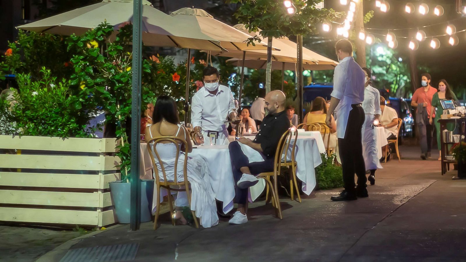 PHOTO: People dine al fresco at a restaurant in the Greenwich Village neighborhood of New York on Sept. 5, 2020.