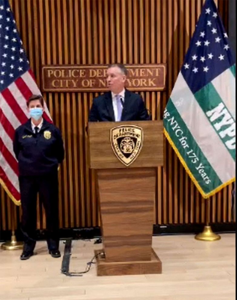 PHOTO: New York Police Commissioner Shea addresses the media in regard to recent incidents within the New York City Subway system, Feb. 13, 2021.