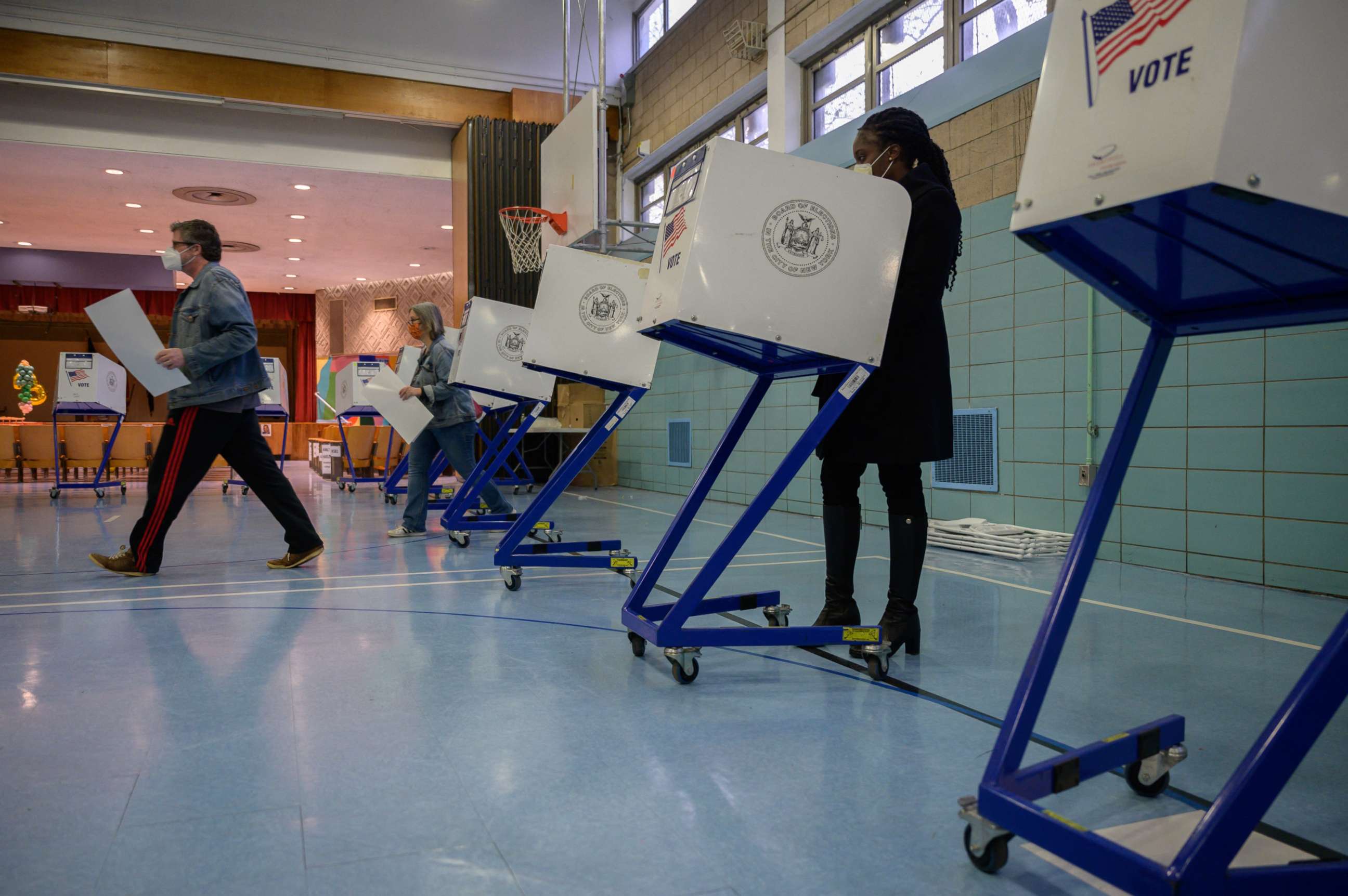 PHOTO: Voters cast their ballots at a voting center in Brooklyn, New York, Nov. 2, 2021. 