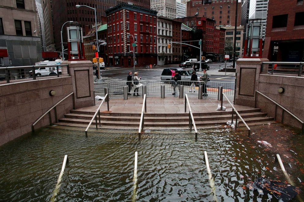 PHOTO: FILE - Water floods the Plaza Shops in the wake of Hurricane Sandy, Oct. 30, 2012 in Manhattan, New York.