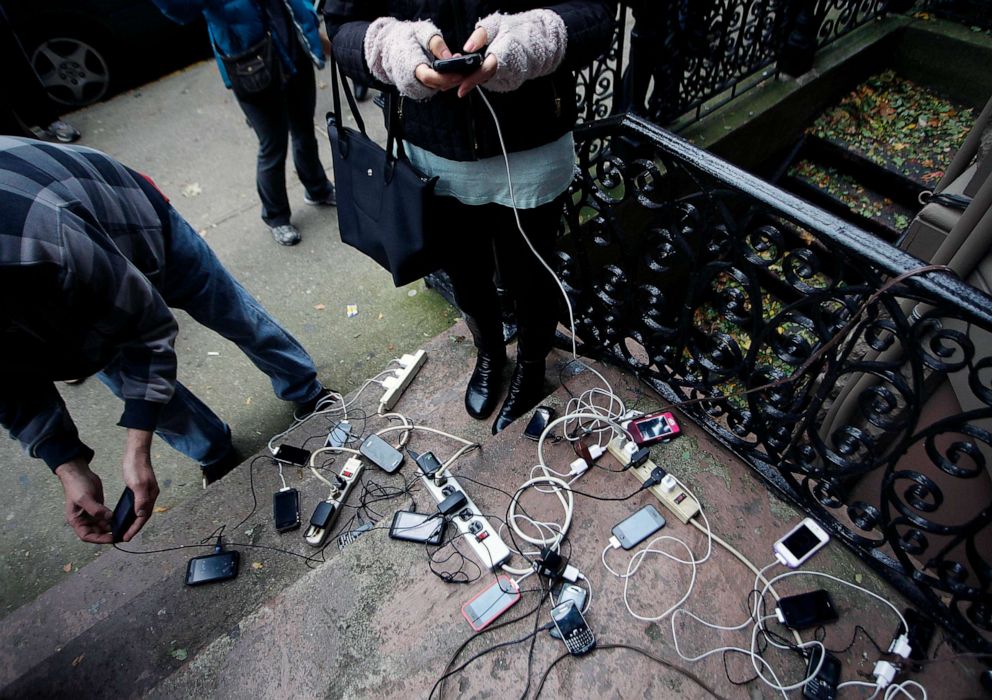 PHOTO: FILE - A good samaritan provides electricity for storm victims to charge electronic devices on 11th Streer, Oct. 31, 2012 in Hoboken, New Jersey.